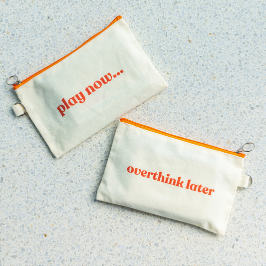 Wabi Blobi Create Now / Overthink Later zip pouches, front and back