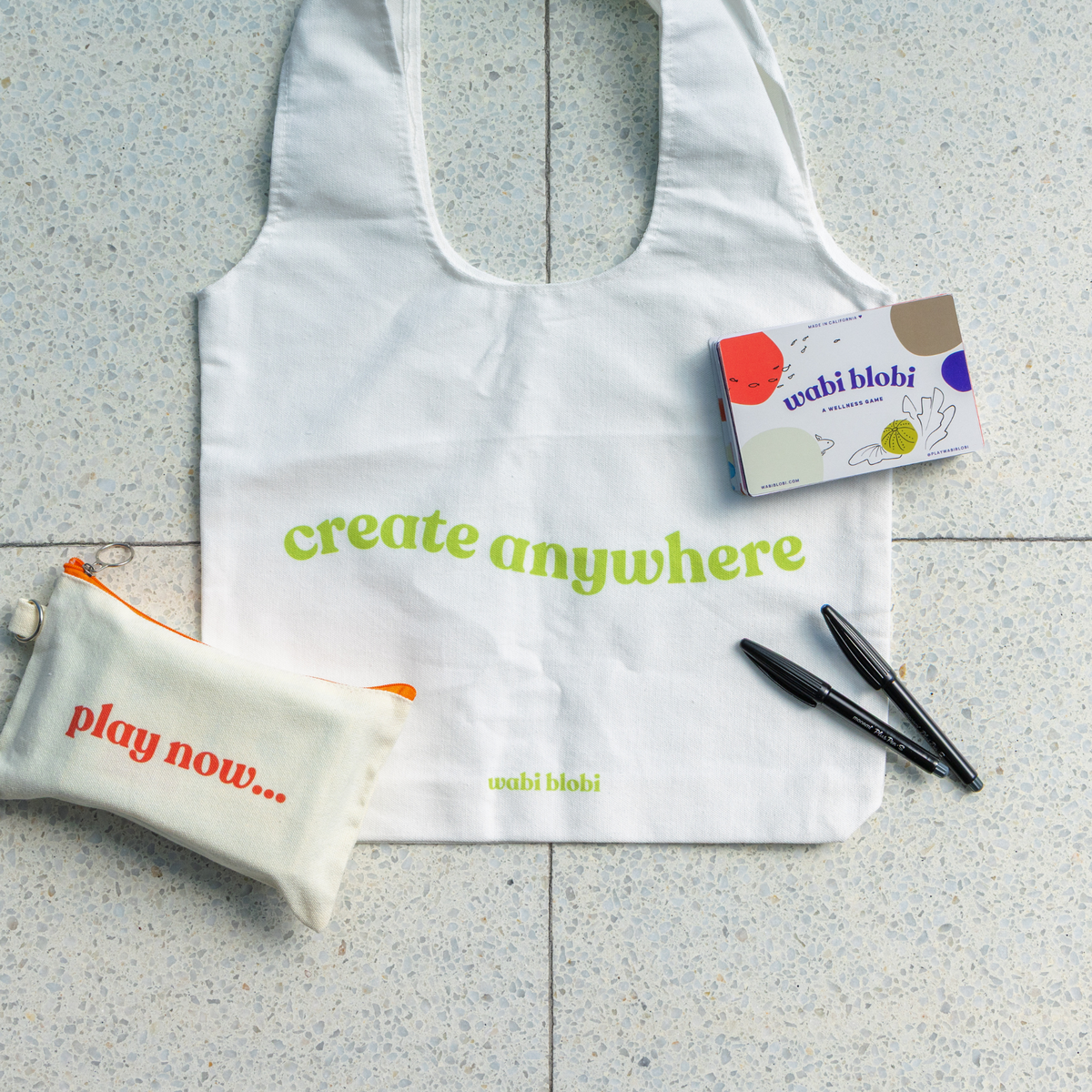 Wabi Blobi canvas tote bag and zip pouch