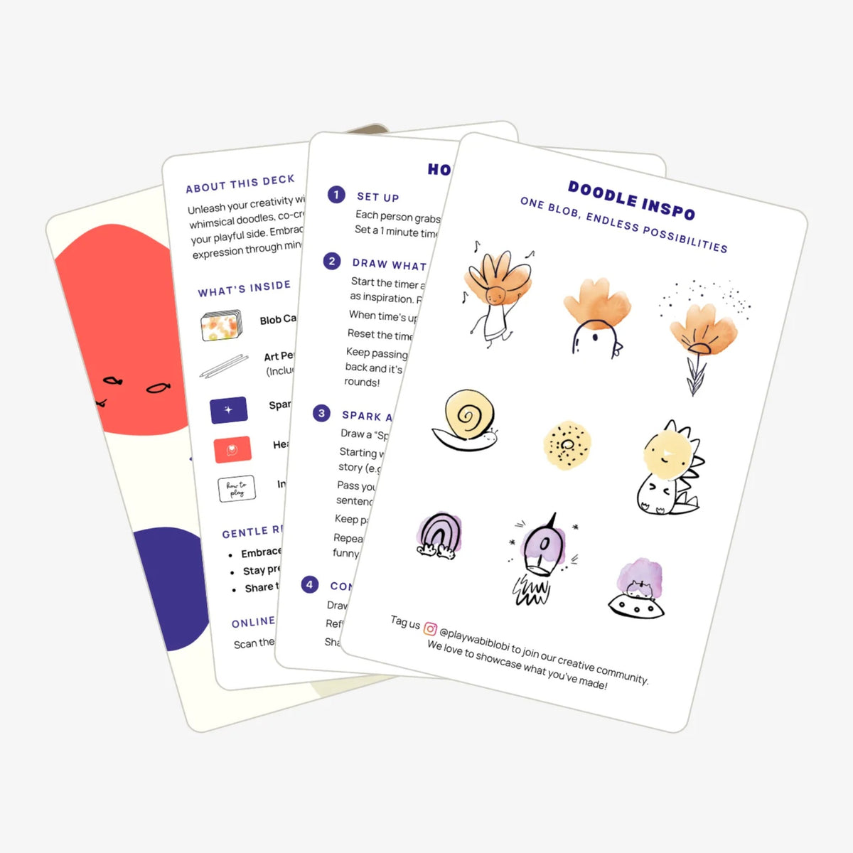Wabi Blobi instruction cards with doodle inspiration