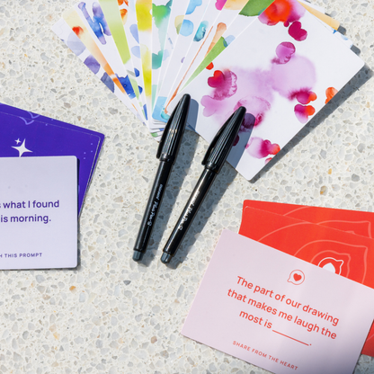 Watercolor blob postcards, prompt cards and black art pens