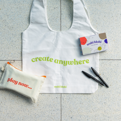Wabi Blobi canvas tote bag and zip pouch