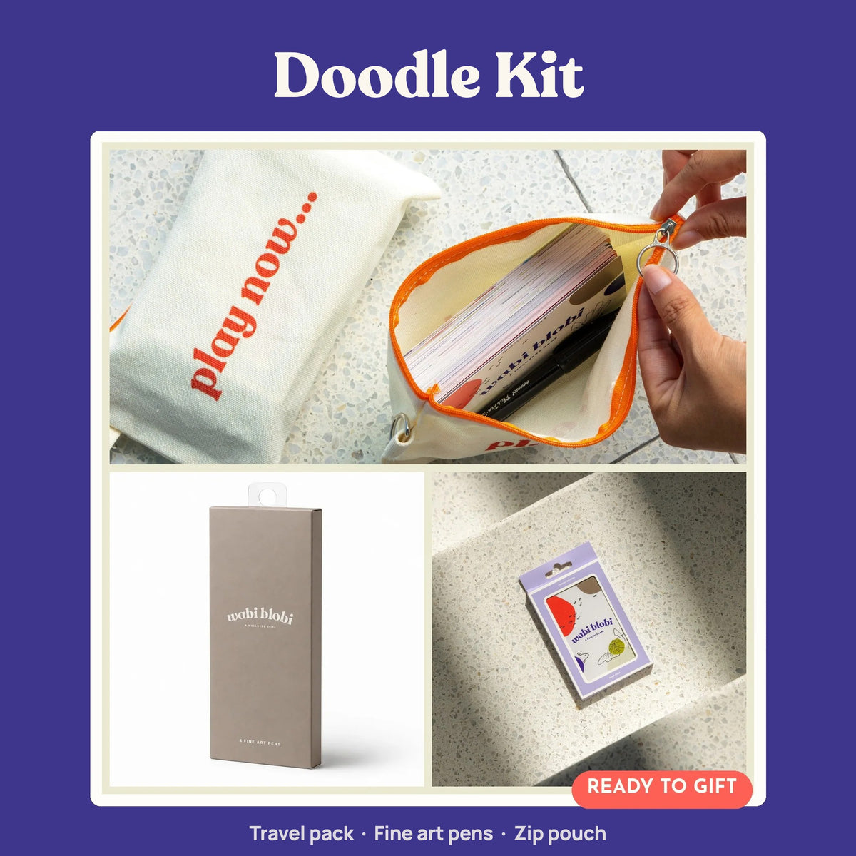 Wabi Blobi Doodle Kit: Travel Edition pack, Fine Art Pen Set and zip pouch