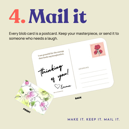 How to play step 4: every blob card is a postcard you can keep or mail