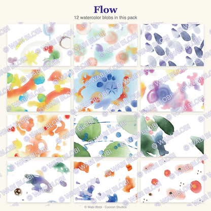 The 12 watercolor blob postcards in the Travel Edition Flow pack