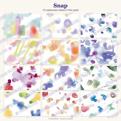 The 12 watercolor blob postcards in the Travel Edition Snap pack