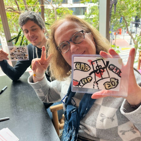 Wabi Blobi player with their doodled card