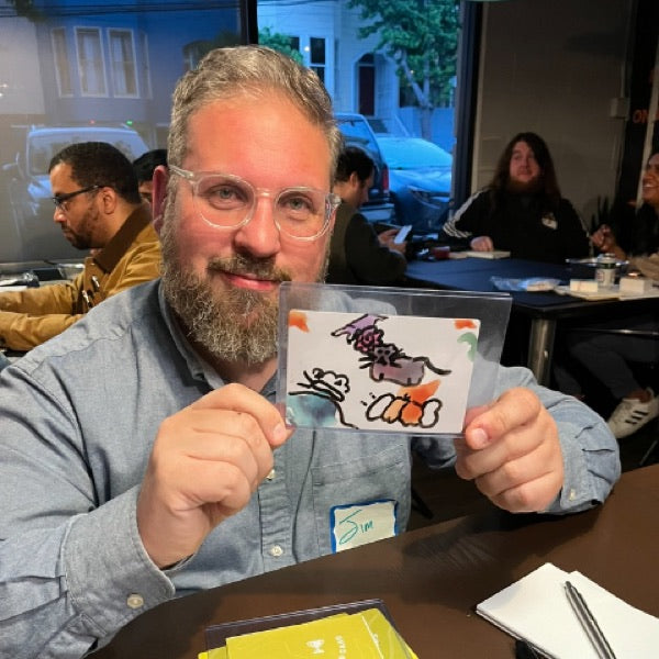 Wabi Blobi player with their doodled card